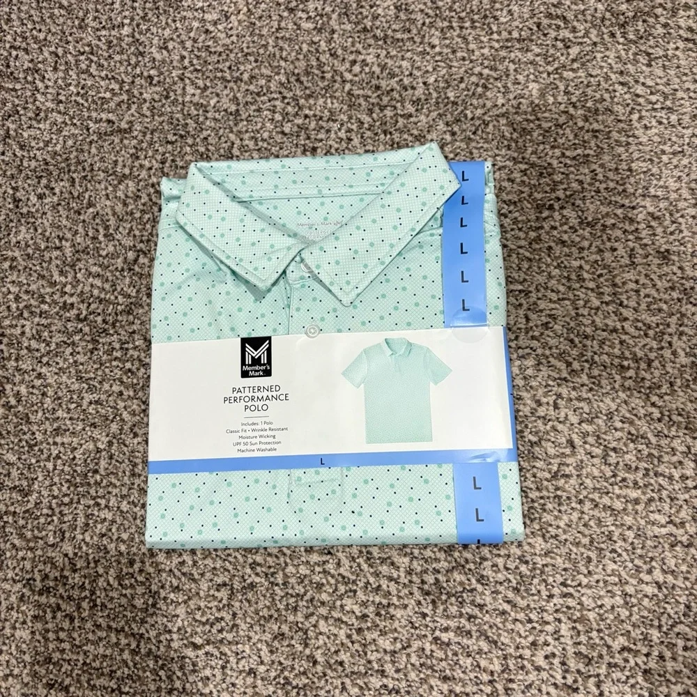 Mint Green Patterned Performance Polo - Picture 1 of 3
